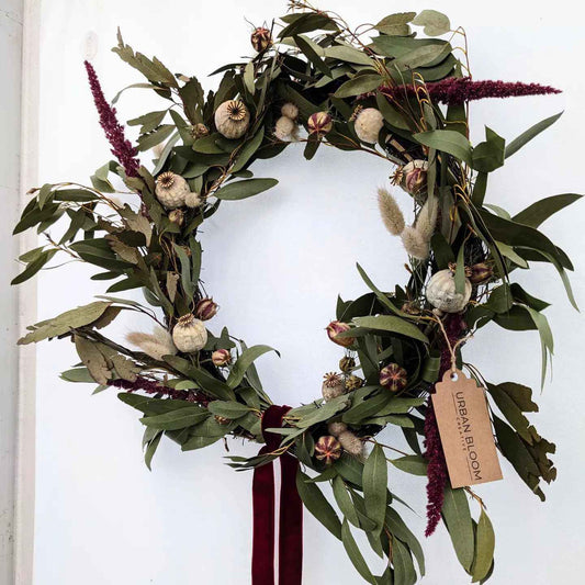 Burgundy Amaranthus, Poppy Seed, Nigella & Eucalyptus Wreath | 60cm