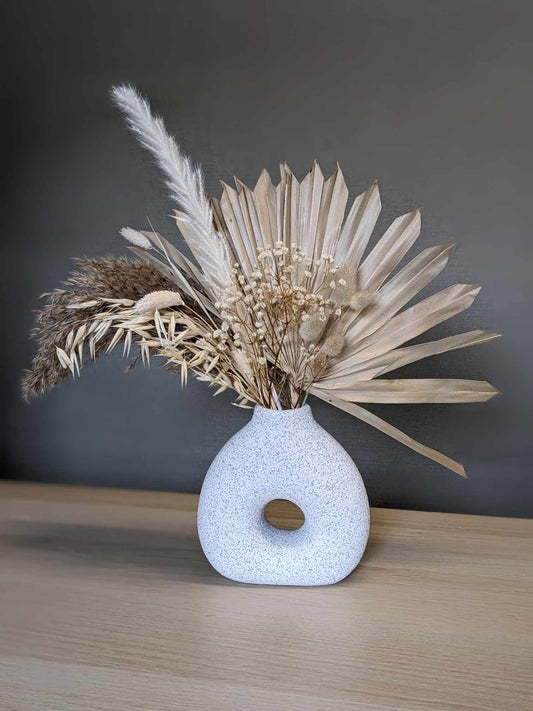 Neutral Dried Floral Arrangement with Donut Vase
