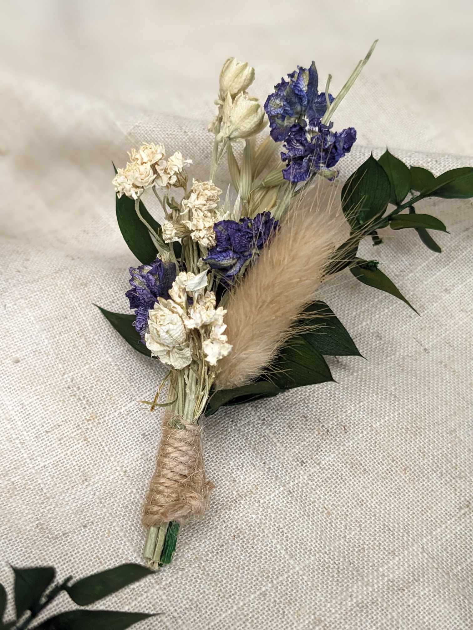 Dried Delphinium & Italian Ruscus Buttonhole