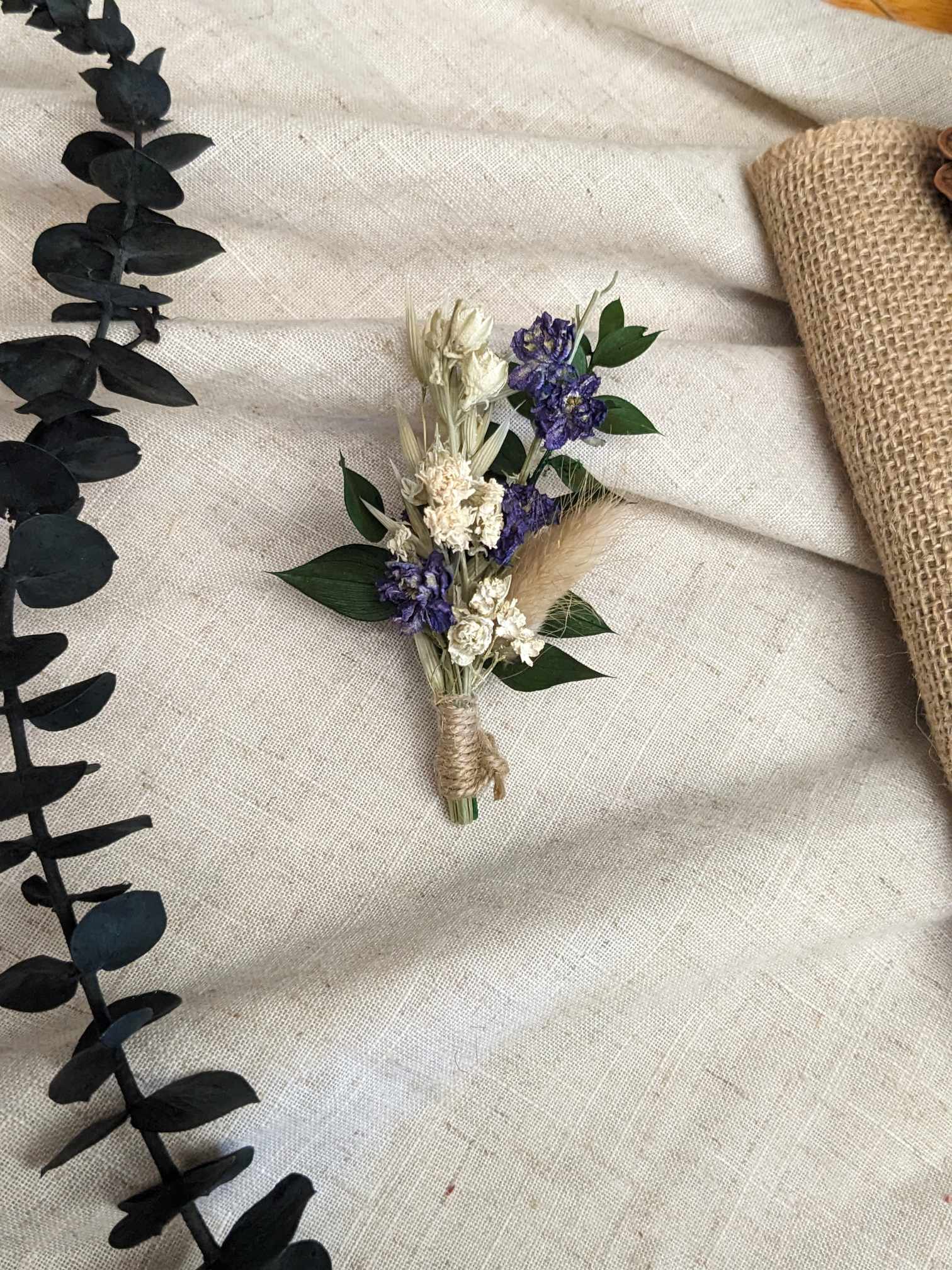 Dried Delphinium & Italian Ruscus Buttonhole