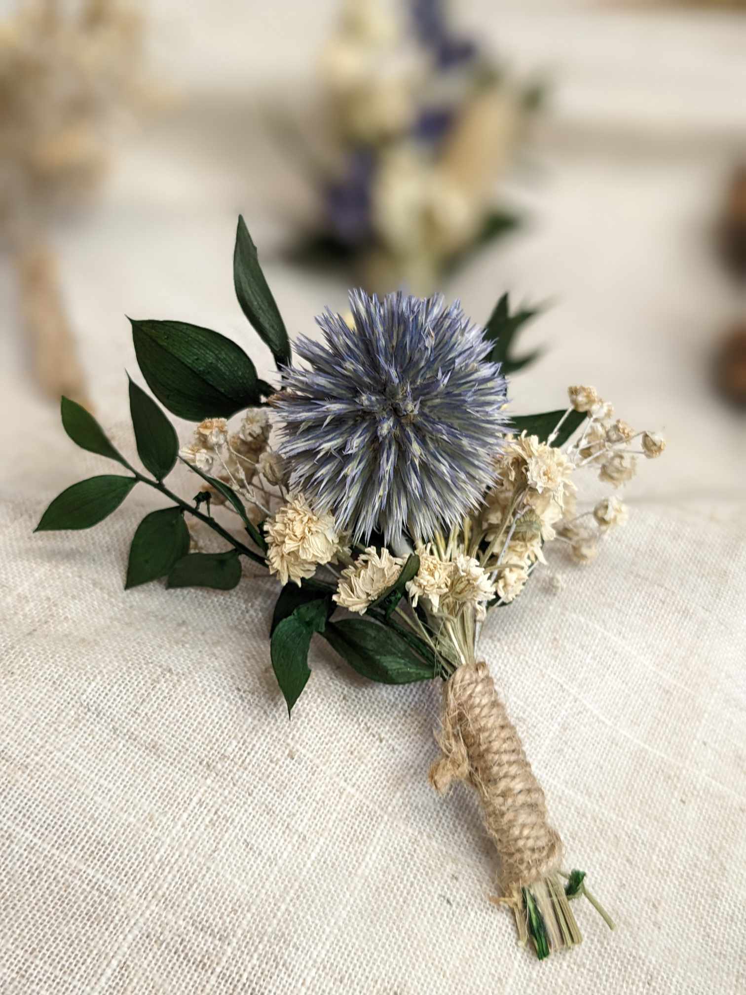 Dried Scottish Thistle & Italian Ruscus Buttonhole