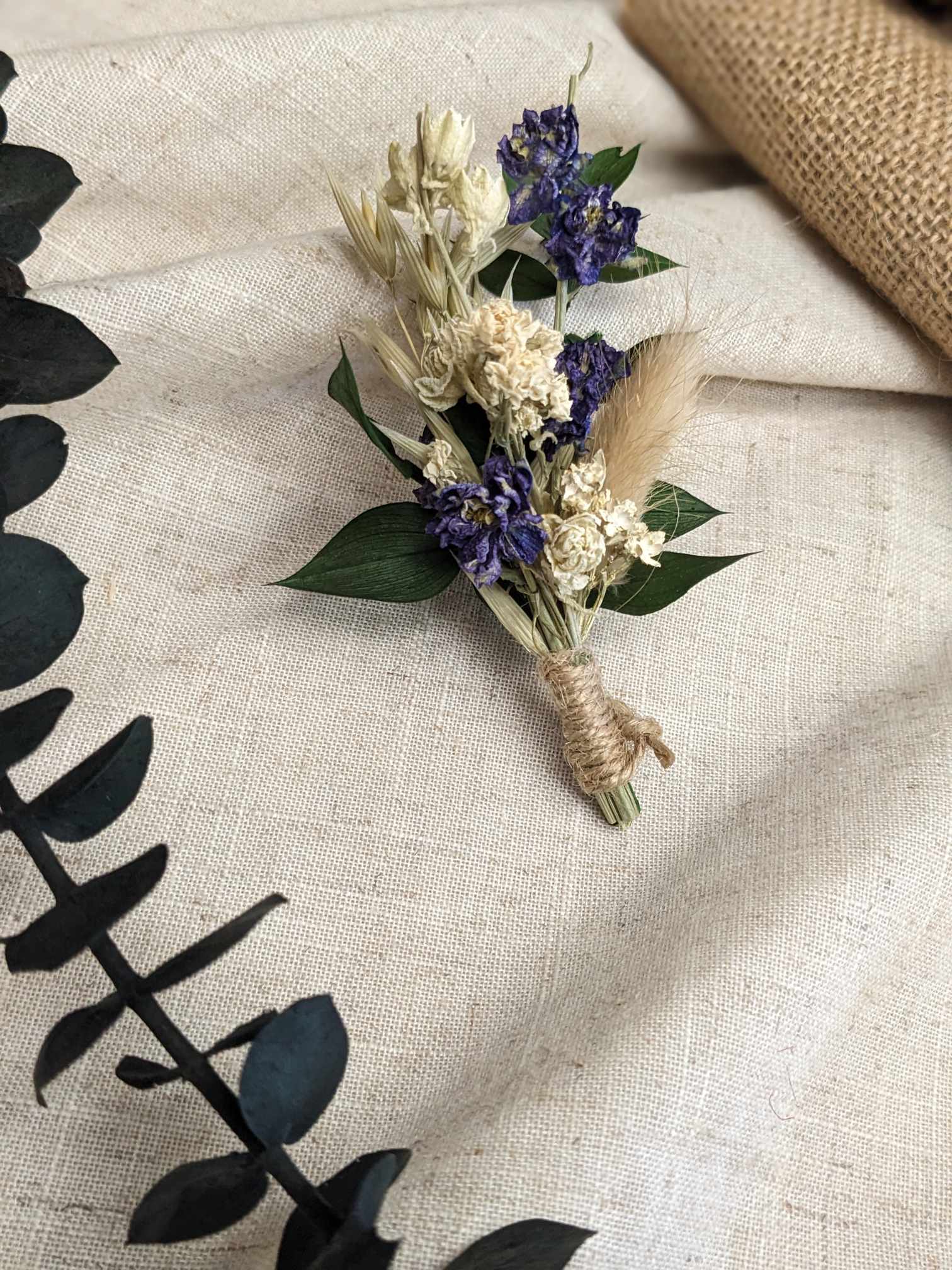 Dried Delphinium & Italian Ruscus Buttonhole