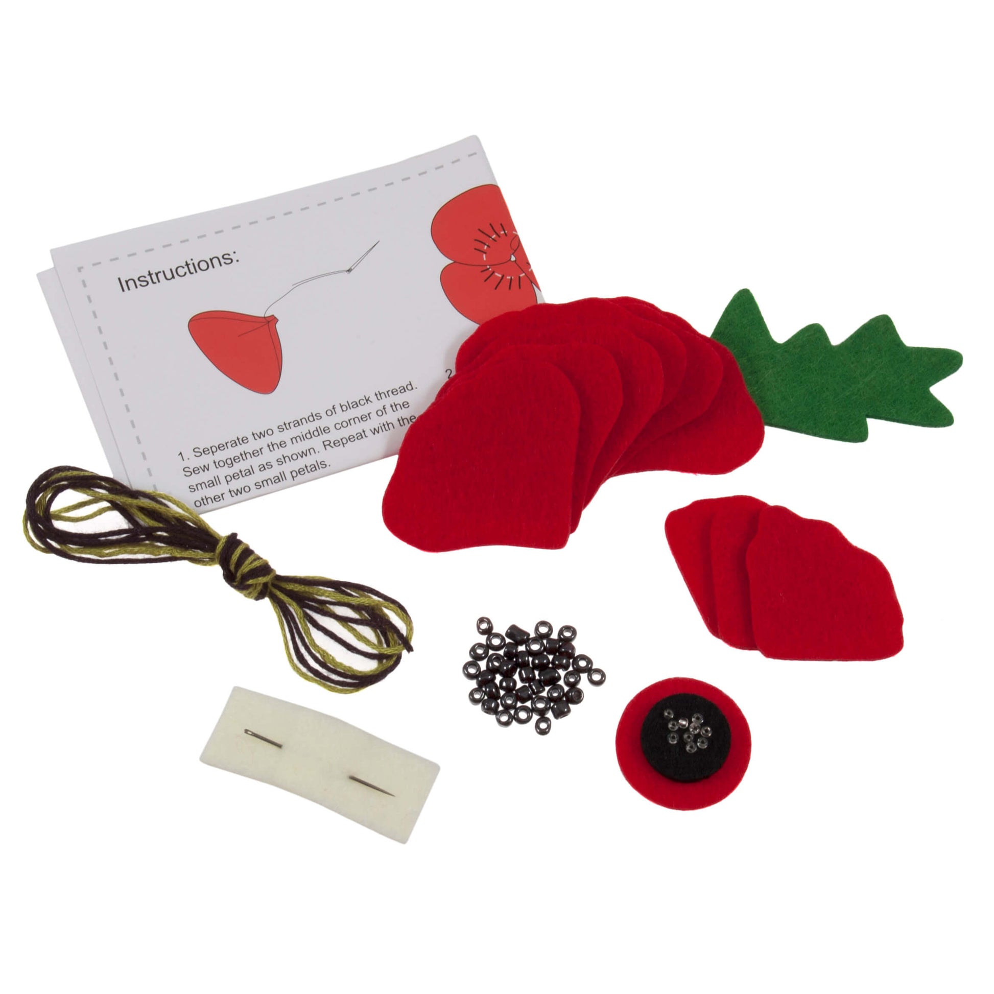 A photo of a felt poppy with instructions on how to make it.