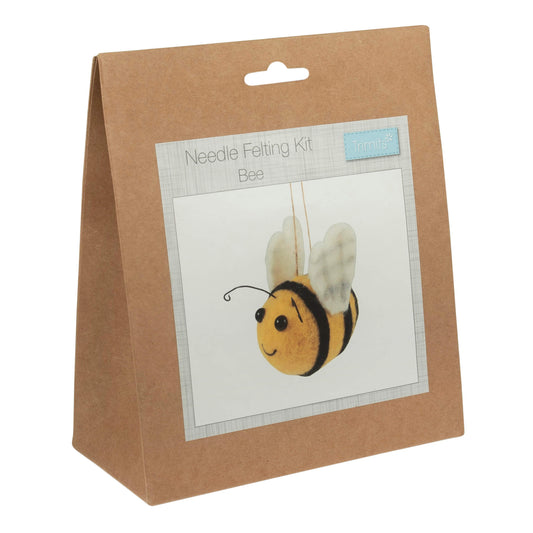  The image shows a needle felting kit with a bee in a box.